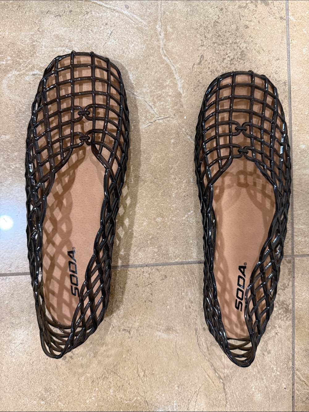 Soda Black Woven Jelly Slip-On Flats